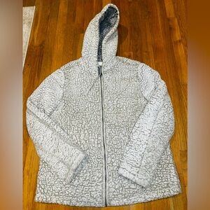 Thread & Supply Sherpa Full Zip Hoodie Jacket – Women’s Large – Ivory / Gray